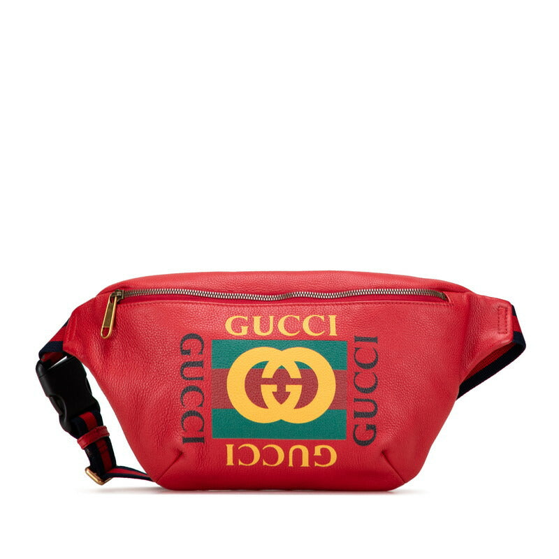 Gucci Print Shearling Line Waist Bag Leather Logo Travel Bag