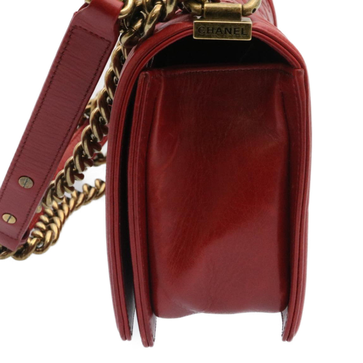 Chanel Boy  Matelasse Chain New Shoulder Bag Leather Red CC Auth knn