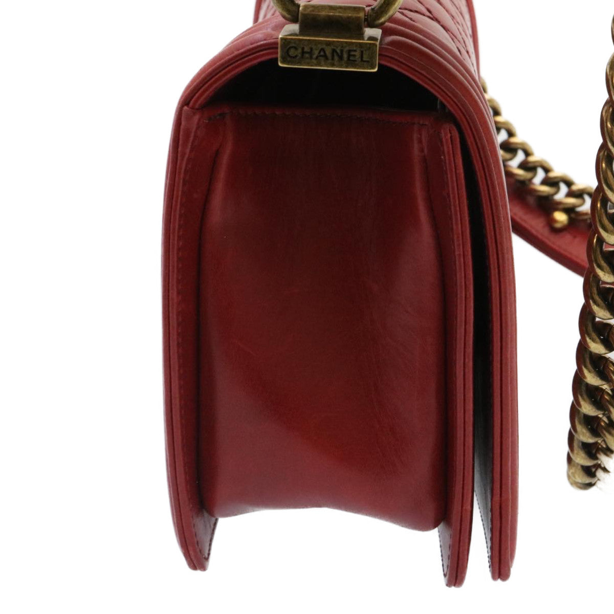 Chanel Boy  Matelasse Chain New Shoulder Bag Leather Red CC Auth knn
