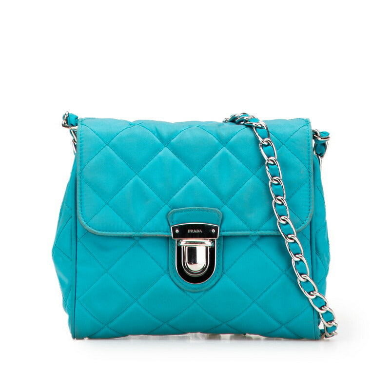 Prada Shoulder Bag Leather Nylon Chain