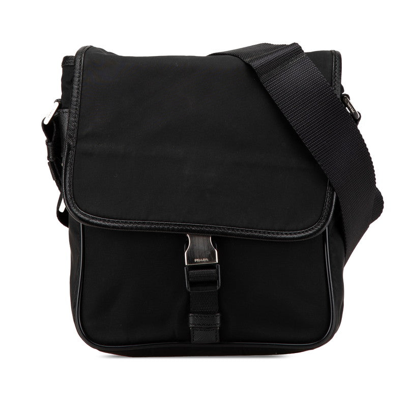 Prada Triangle Plate Shoulder Bag Leather Nylon Logo