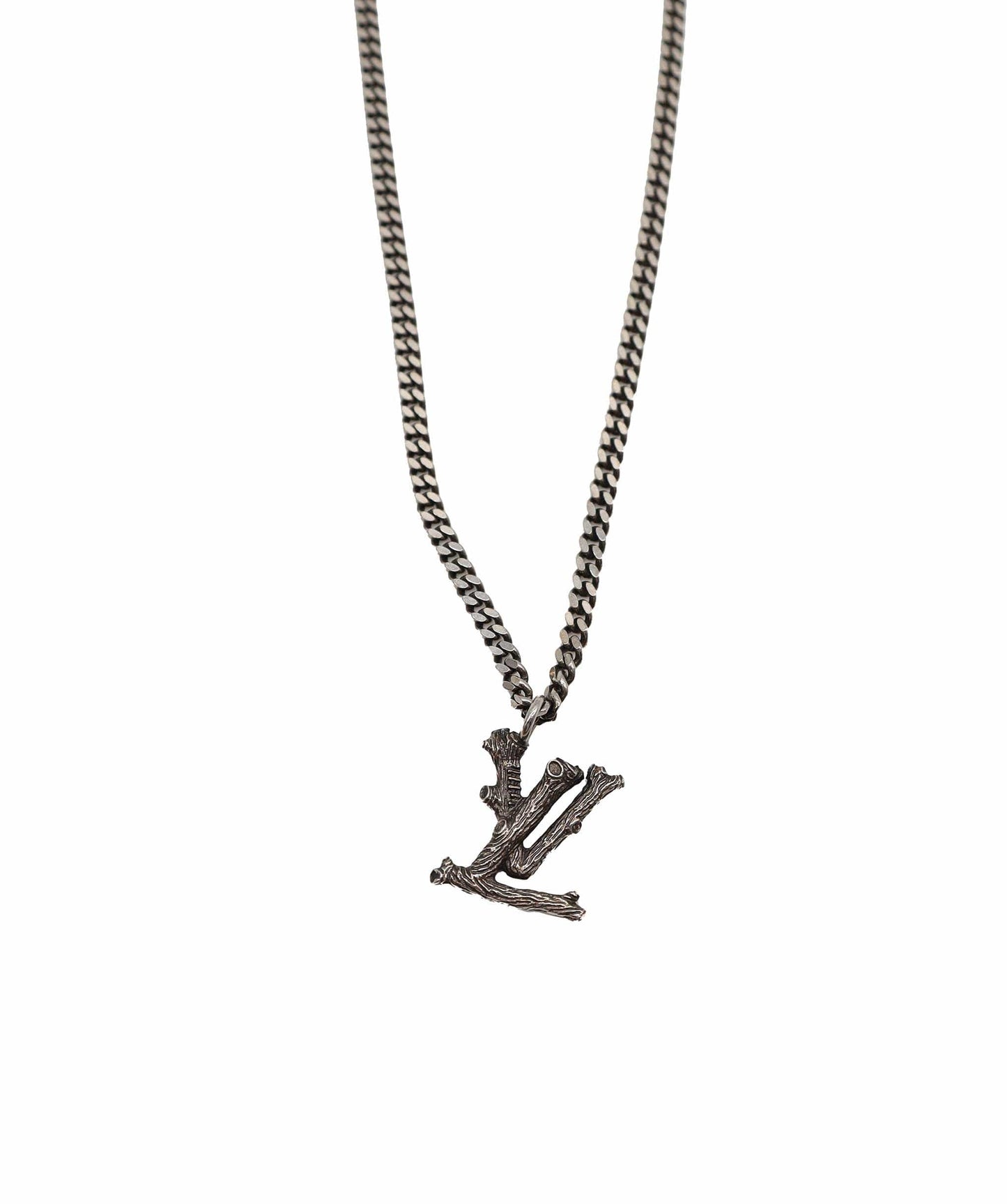 Louis Vuitton LV Wood Necklace Metal Silver MP2818 LV Auth 97978 DXBS3287