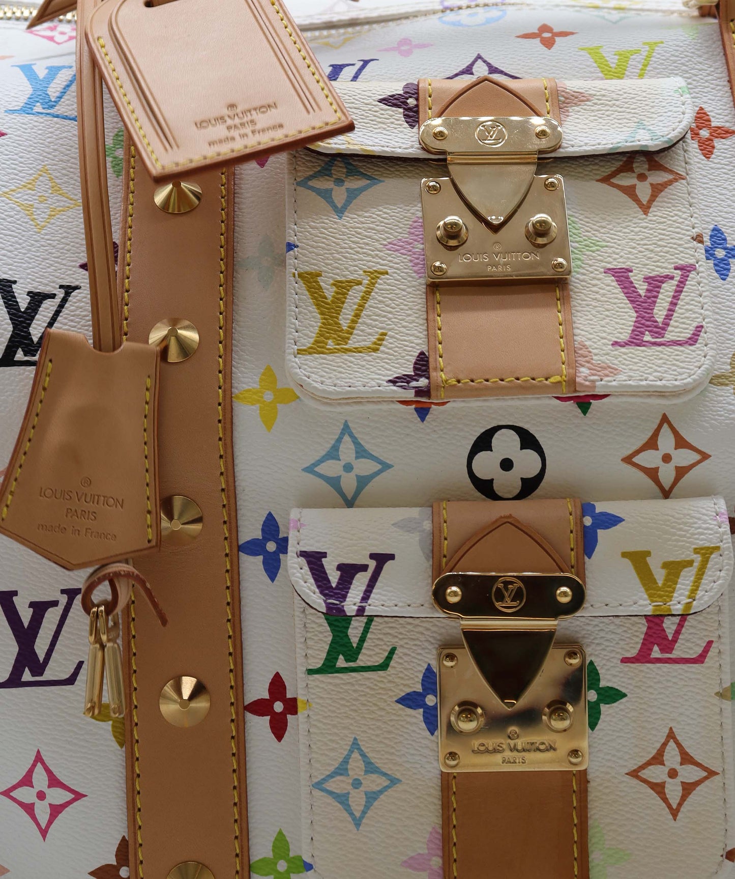 LOUIS VUITTON Monogram Multicolor Keepall 45 Boston Bag White M92641 Auth 79258A DXBS2490