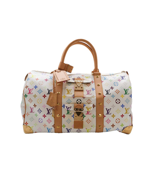 Louis Vuitton Monogram Multicolor Keepall 45 Boston Bag White 79258A