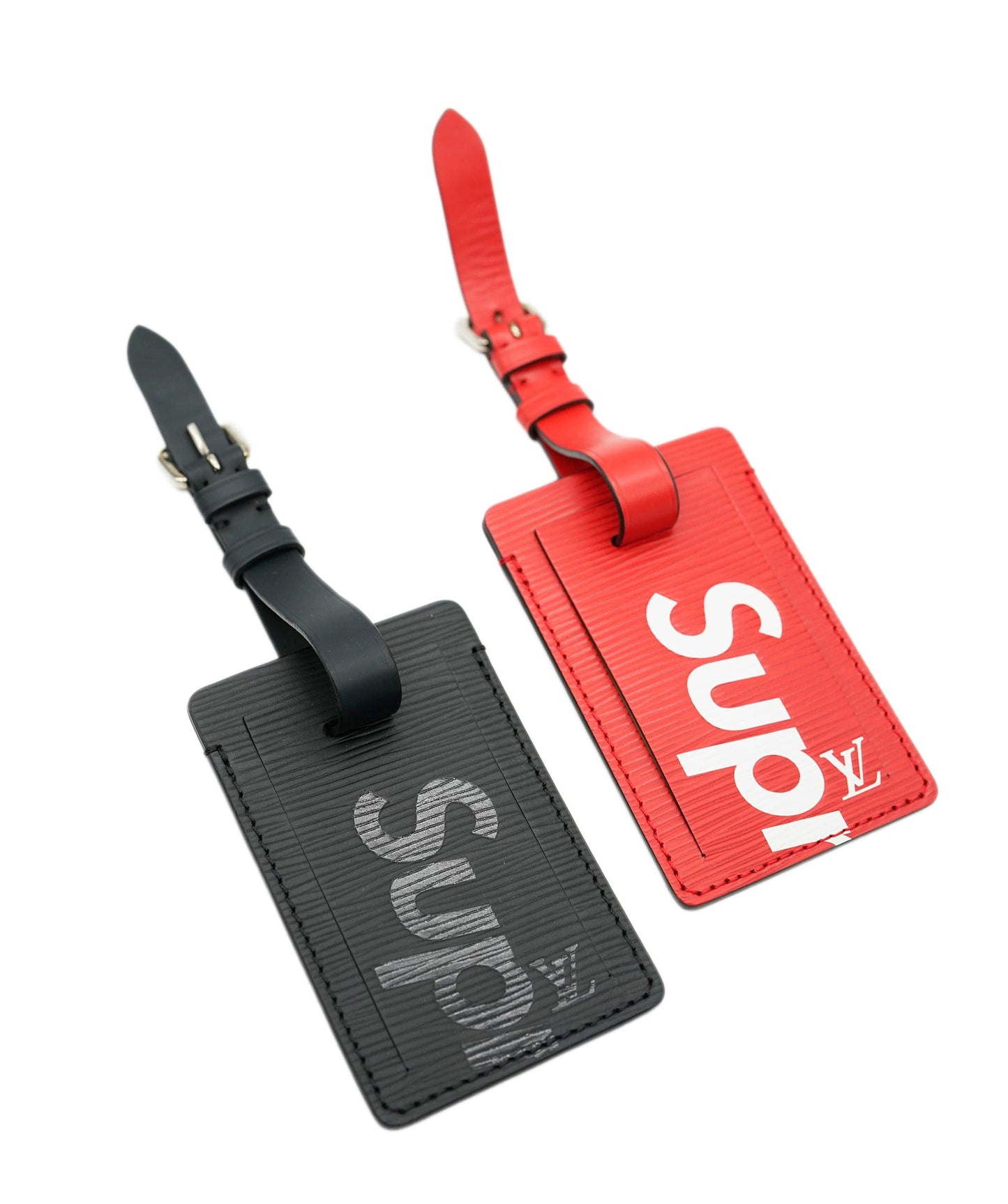 LOUIS VUITTON Epi LV × Supreme Name Tag Red Black M67726 LV Auth 94621A DBXS1755