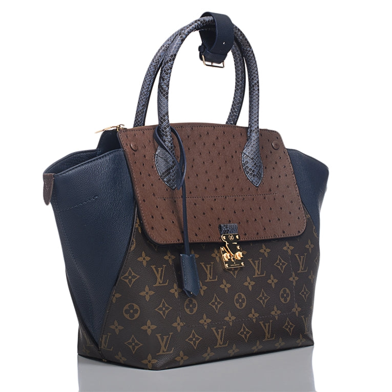 Louis Vuitton Majestuex Ostrich Python Satchel Leather Blue Tote Bag