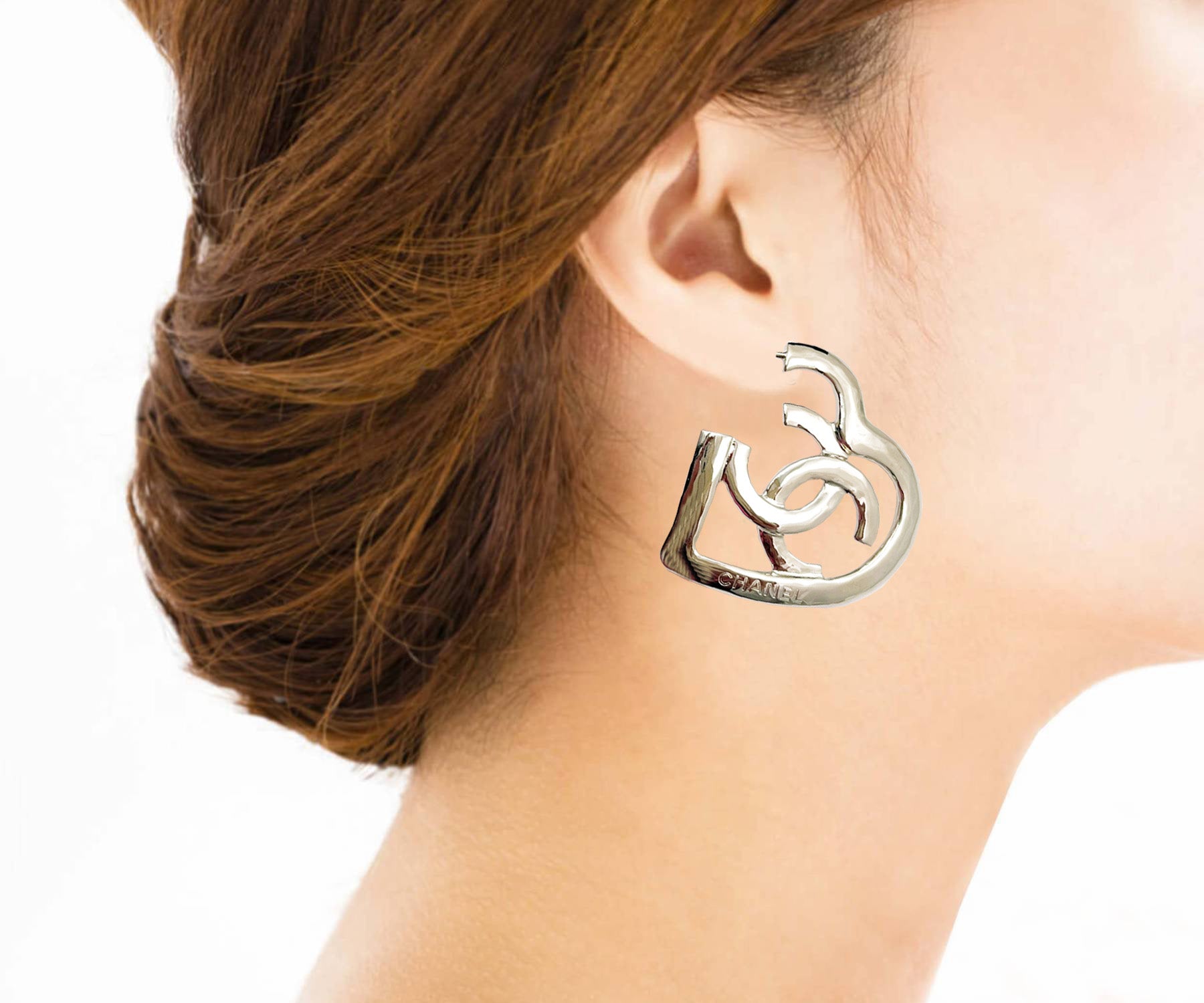 Chanel Brand New Light Gold Open Heart Large Piercing Earrings