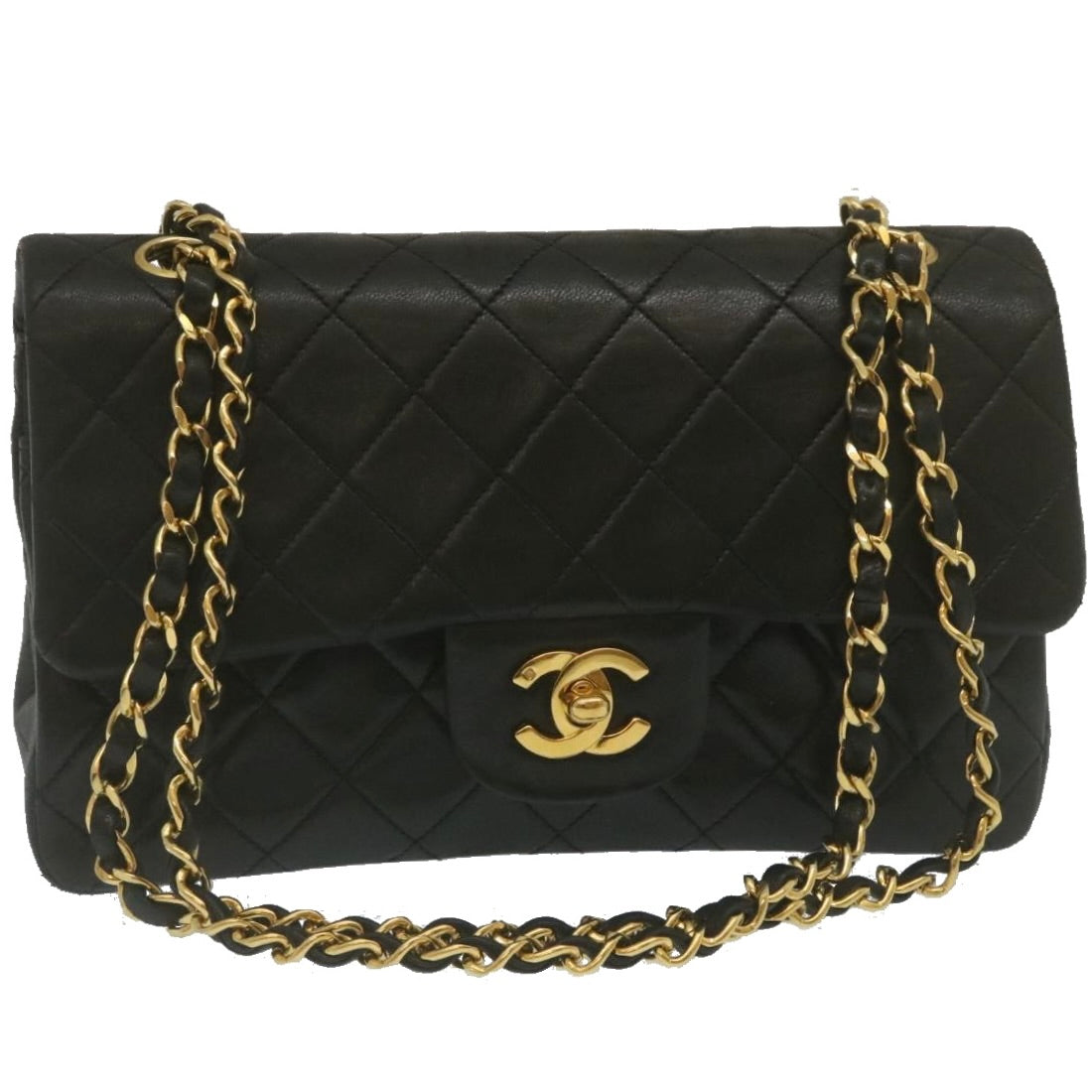 Chanel Classic Matelasse  Chain New Shoulder Bag Lamb Skin Black Auth A