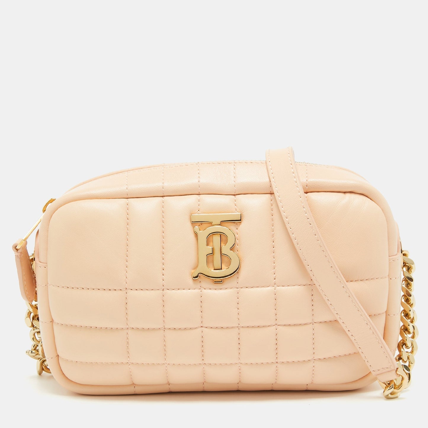 Burberry Luxury Peach Lola Camera Bag Leather Quilted Pink Travel Bag