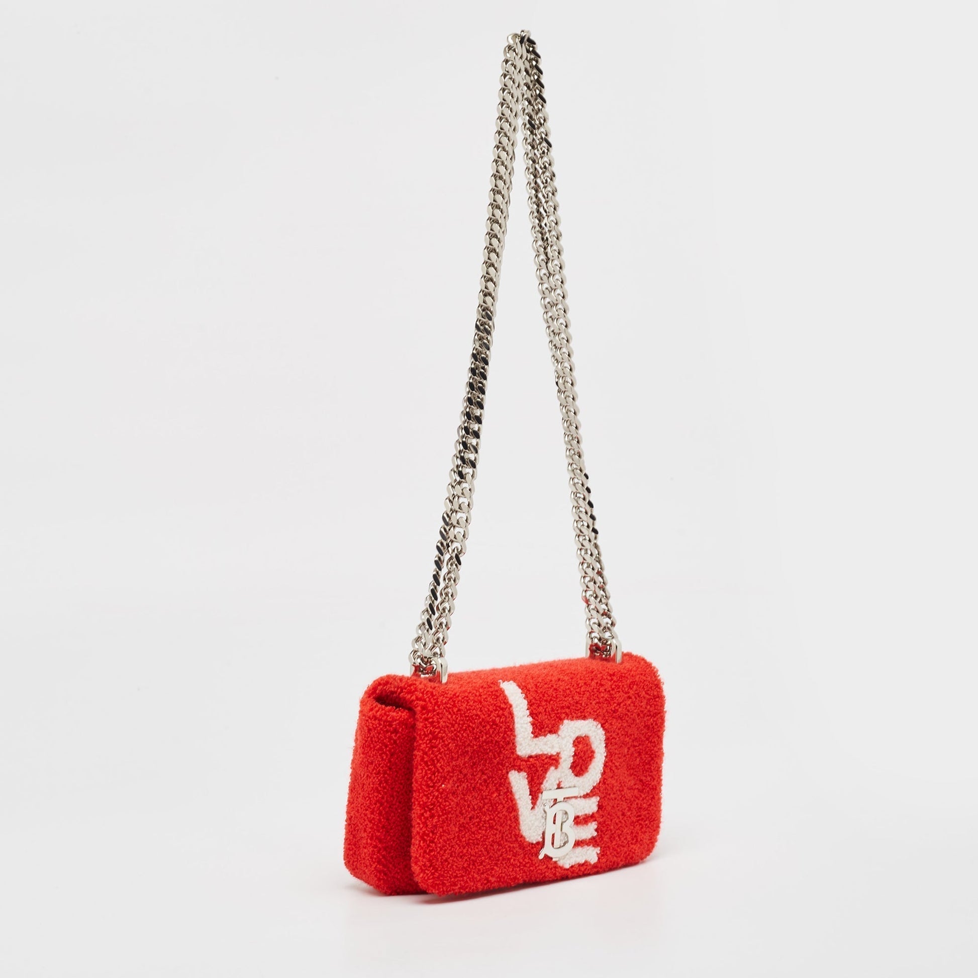 Burberry Luxury Terry Fabric Love Lola Shoulder Bag Red Mini