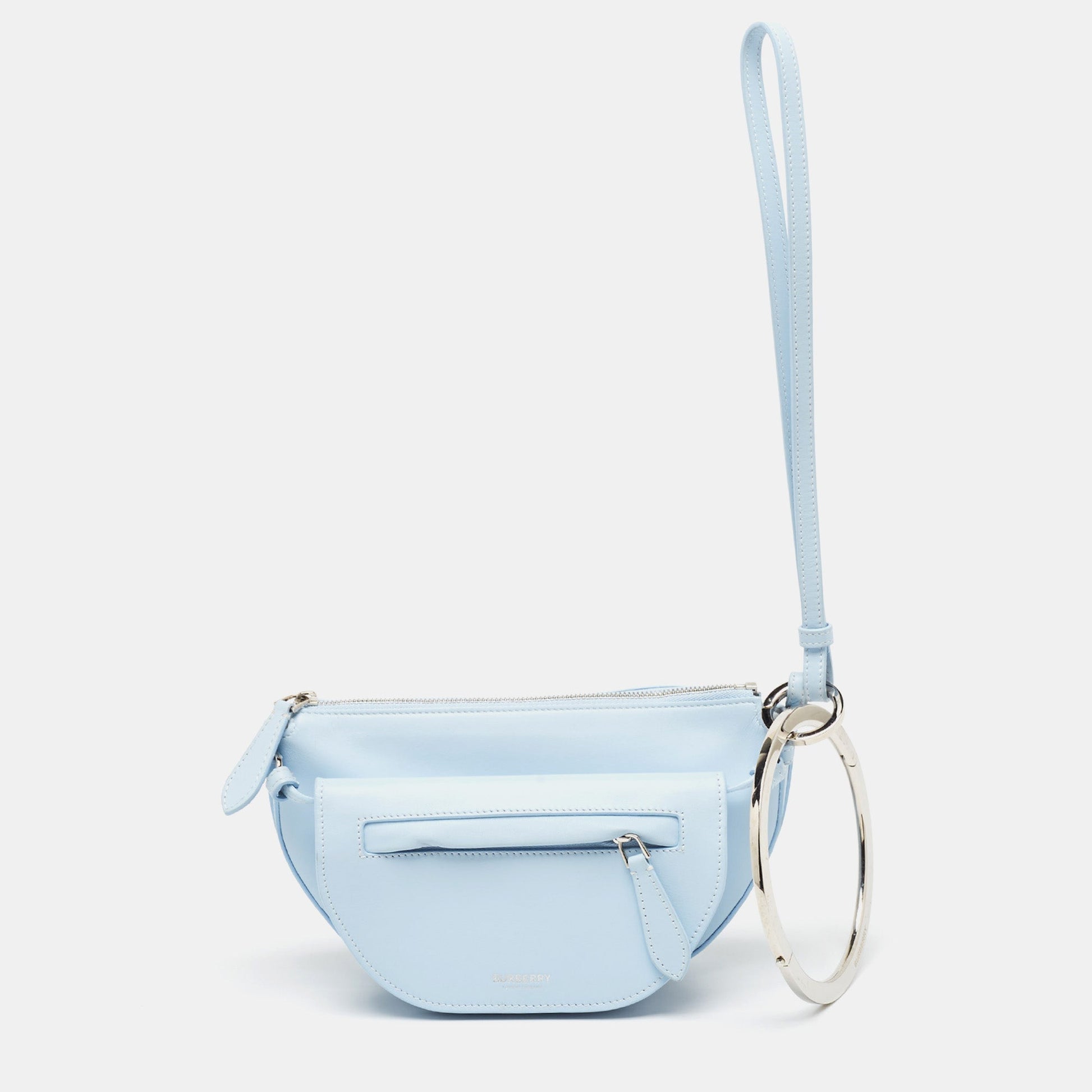 Burberry Luxury Pale Double Olympia Clutch Leather Blue Mini Clutch Bag