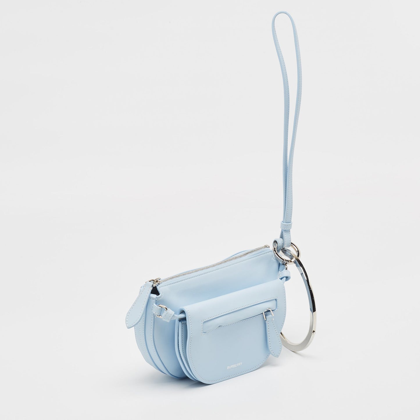Burberry Luxury Pale Double Olympia Clutch Leather Blue Mini Clutch Bag