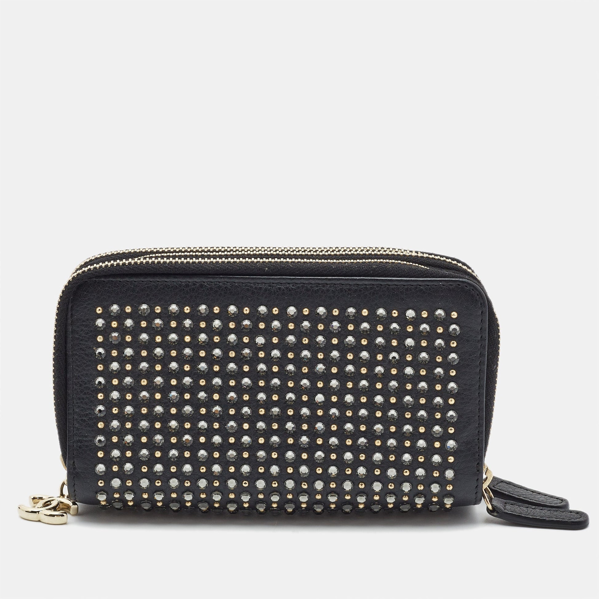 Chanel Black Leather Crystal Studded Bull Phone Holder