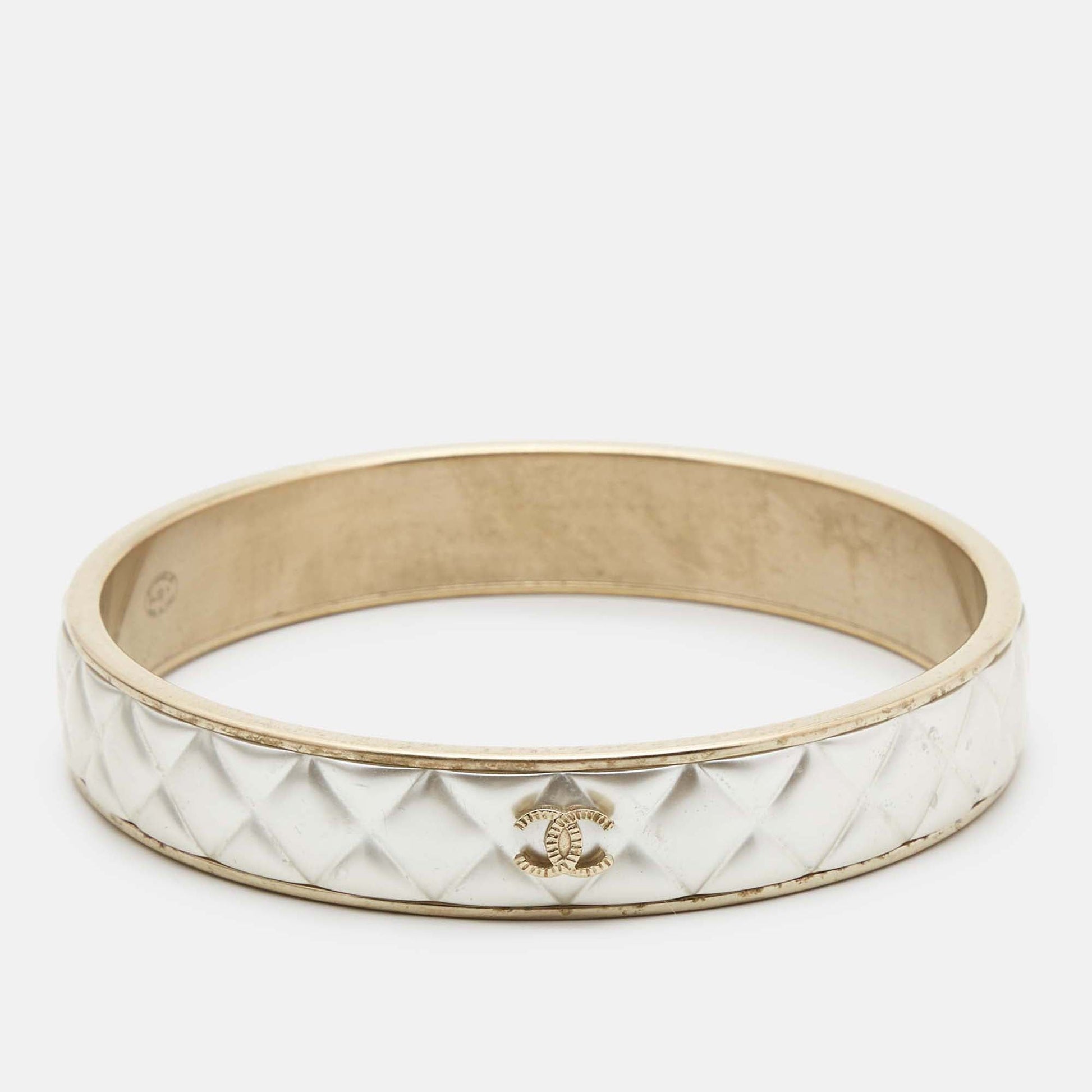 Chanel CC Composite Gold Tone Bangle Bracelet