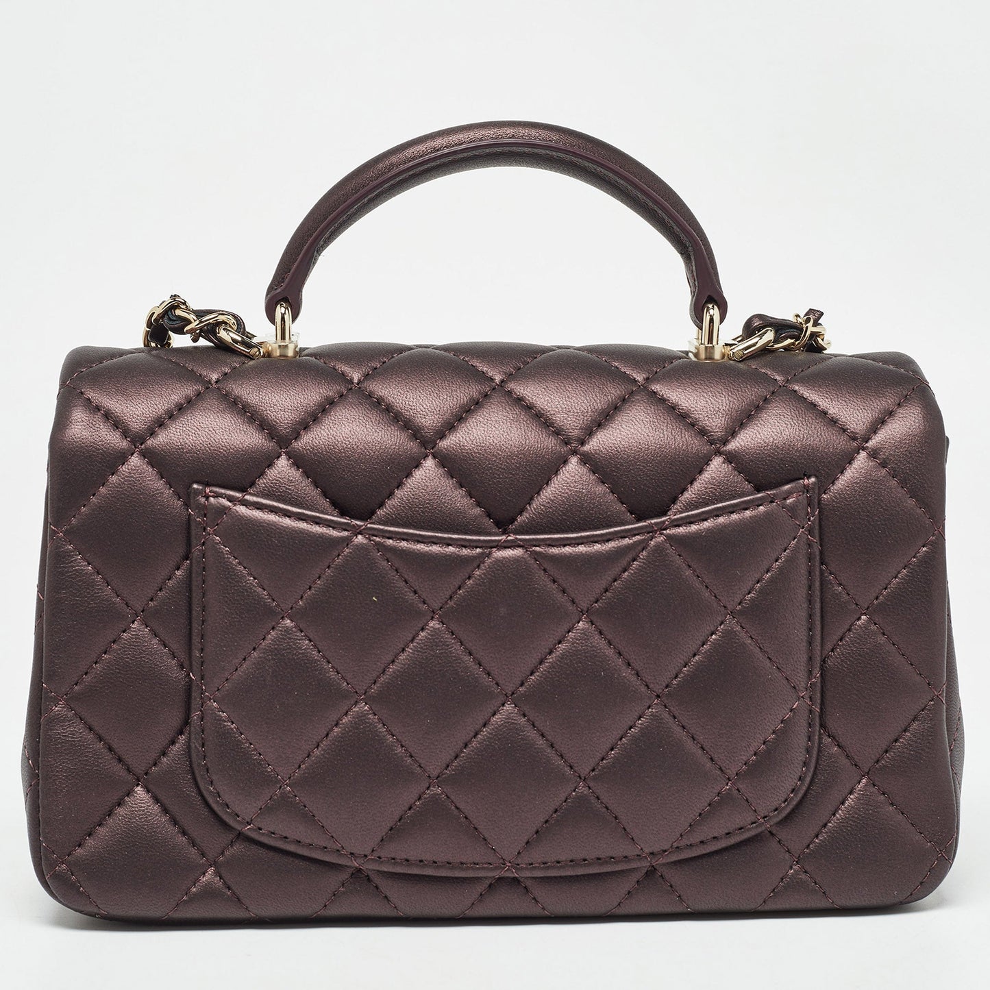 CHANEL Burgundy Iridescent Quilted Leather Mini Rectangular Flap Top Handle Bag