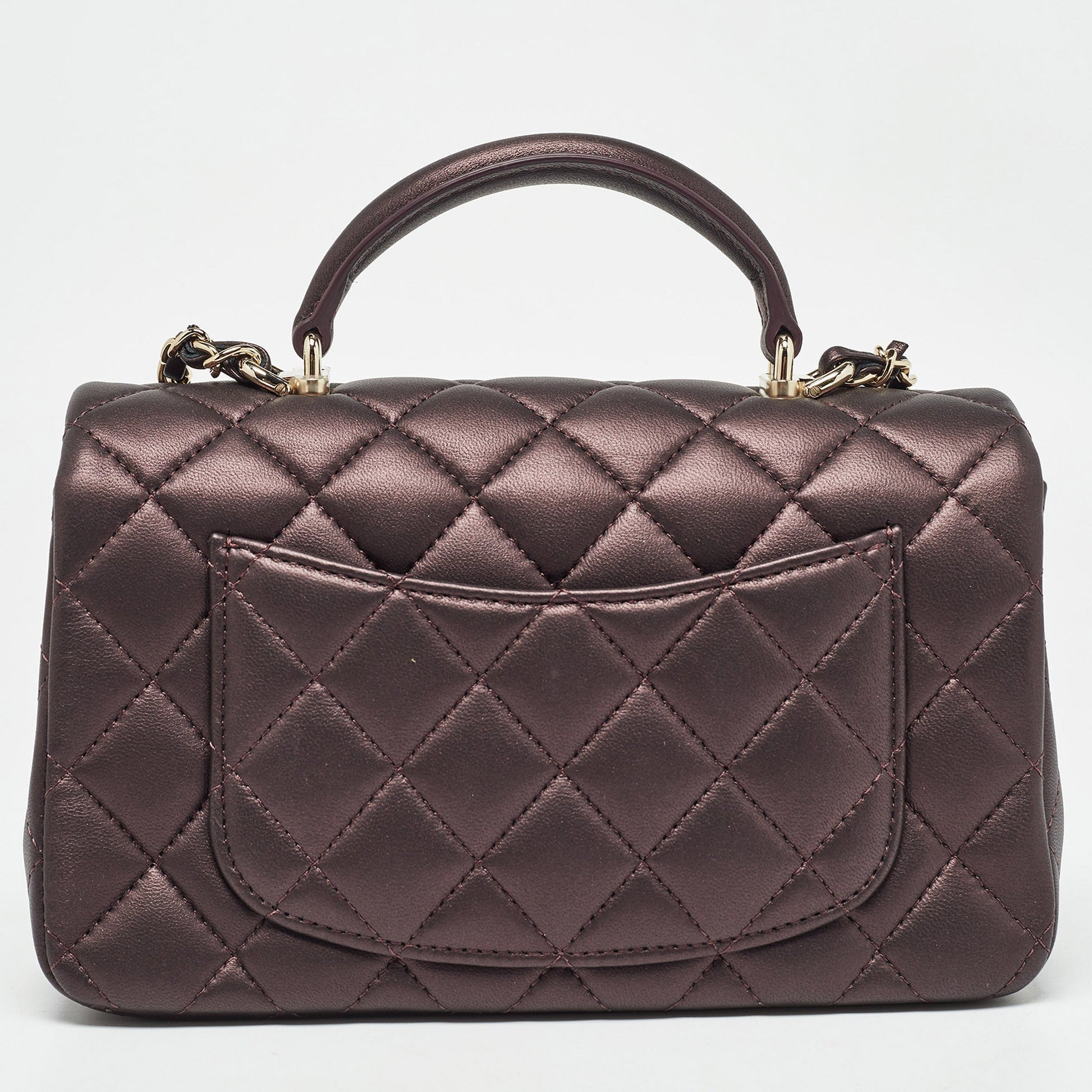 Chanel Burgundy Iridescent Quilted Leather Mini Rectangular New Top Handle Bag
