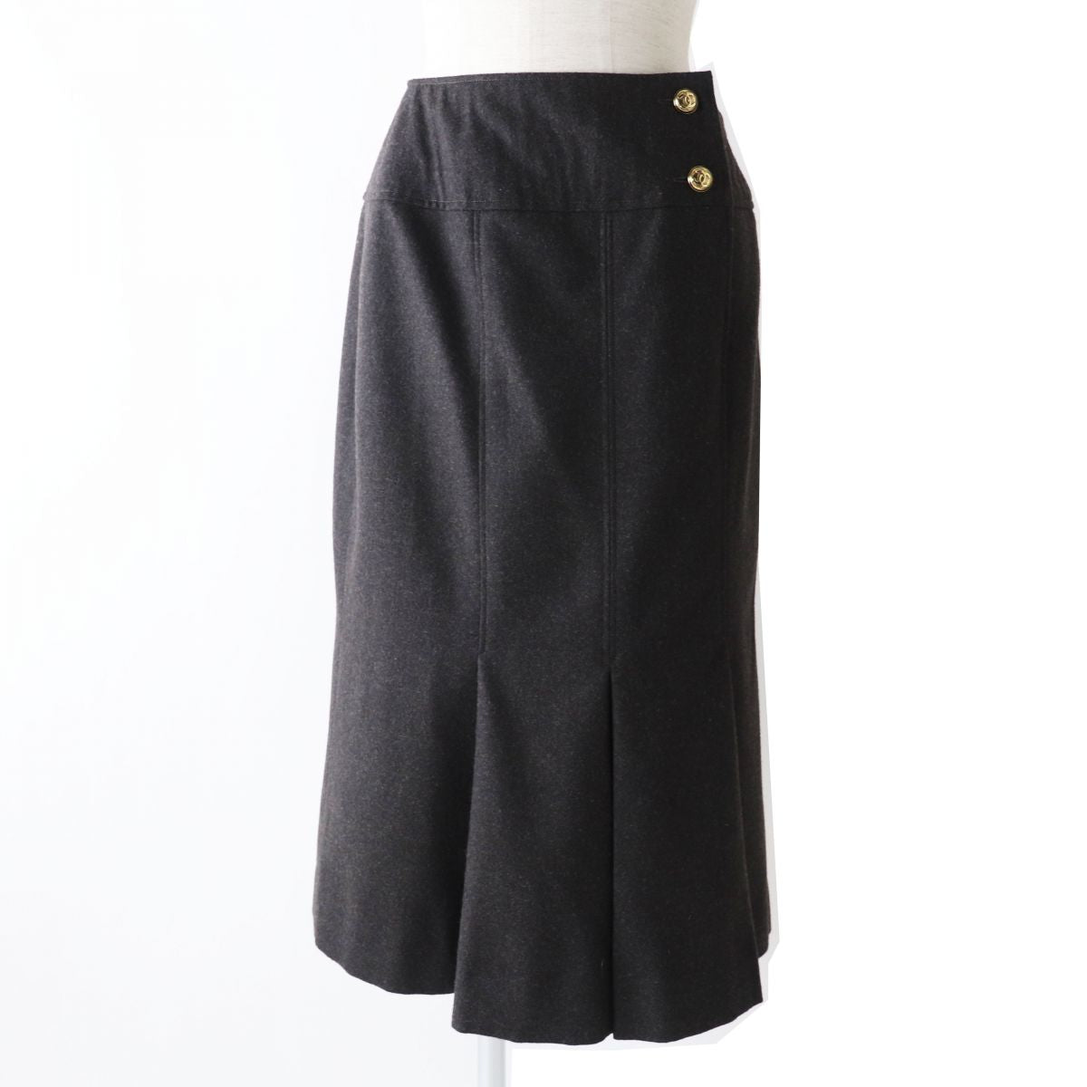 Chanel   Wool Pleated Skirt Dark Grey