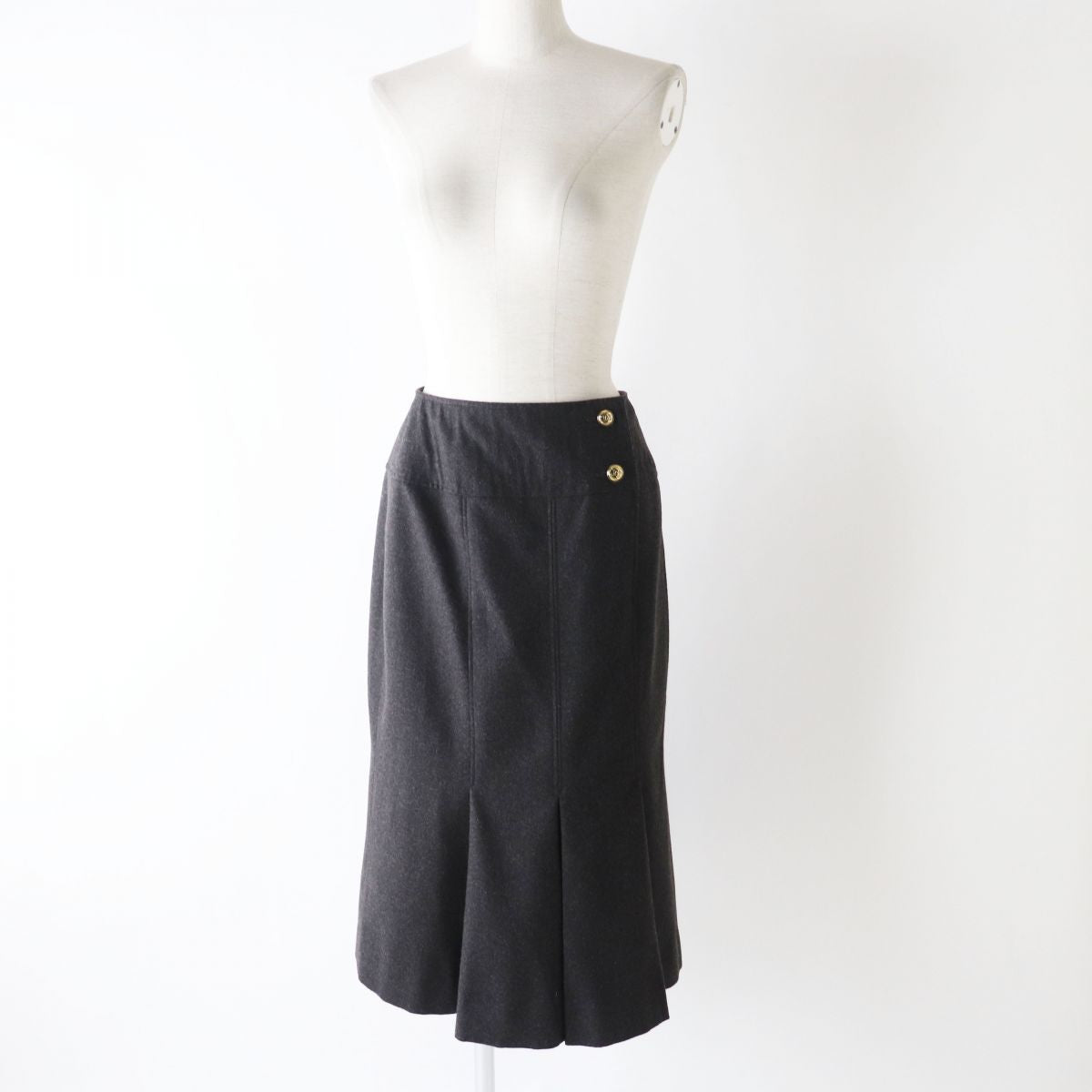 Chanel   Wool Pleated Skirt Dark Grey
