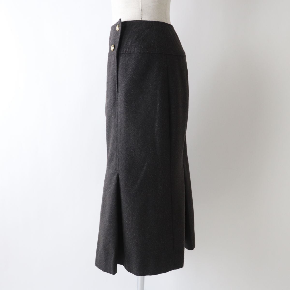 Chanel   Wool Pleated Skirt Dark Grey