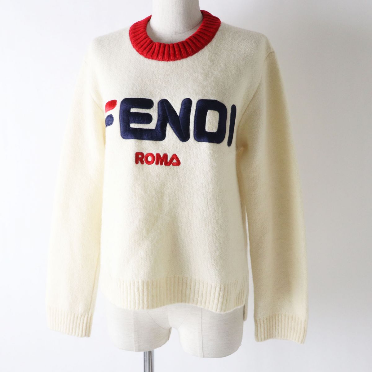 Fendi Knit Main Mohair Alpaca Rayon Wool Ivoryx Women Nylon Blue Red Travel Bag