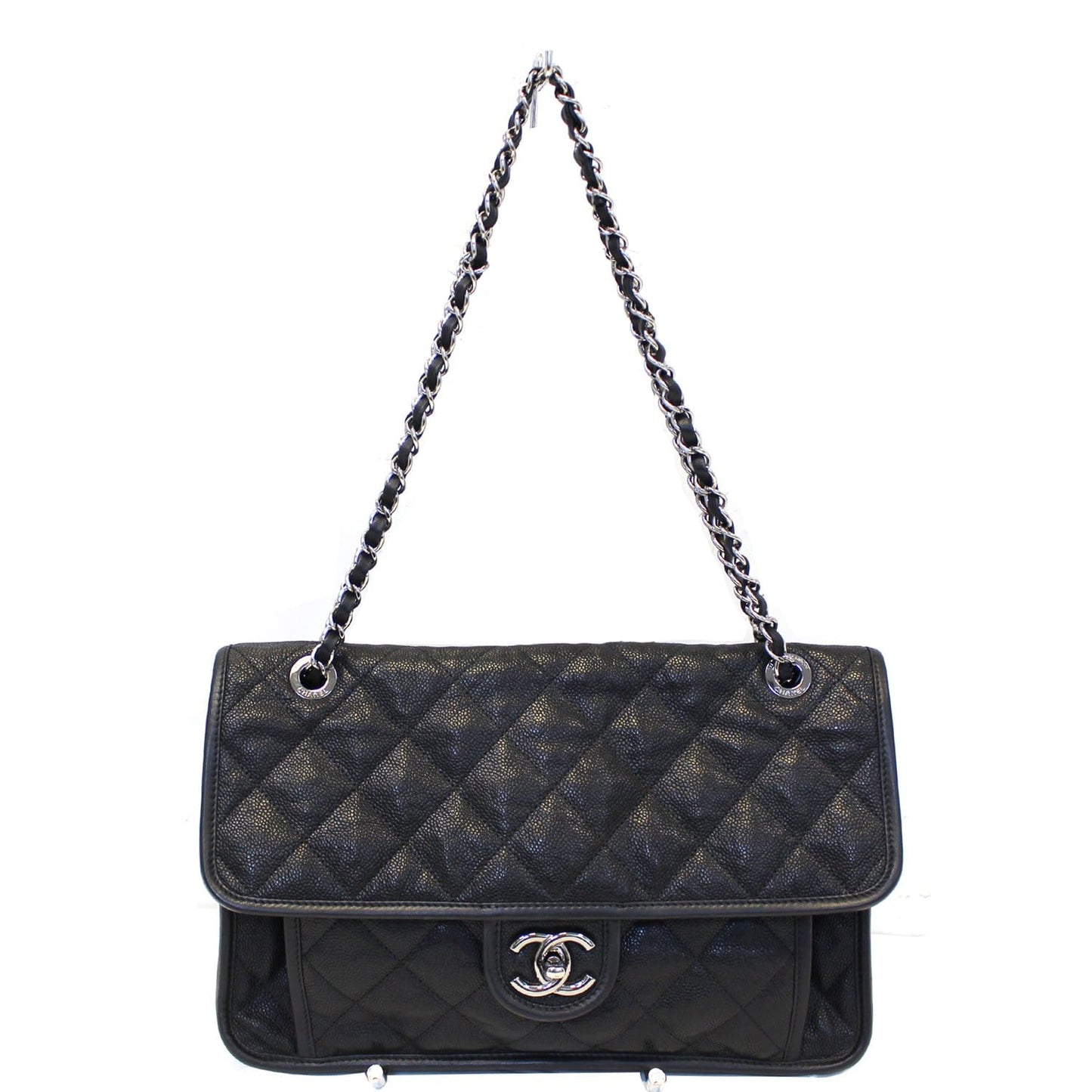 Chanel Flap Caviar Leather Black Travel Bag