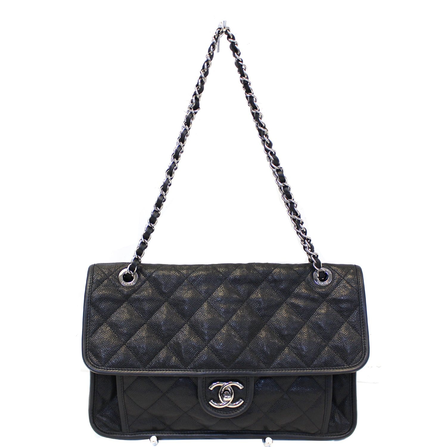 Chanel Flap Caviar Leather Black Travel Bag