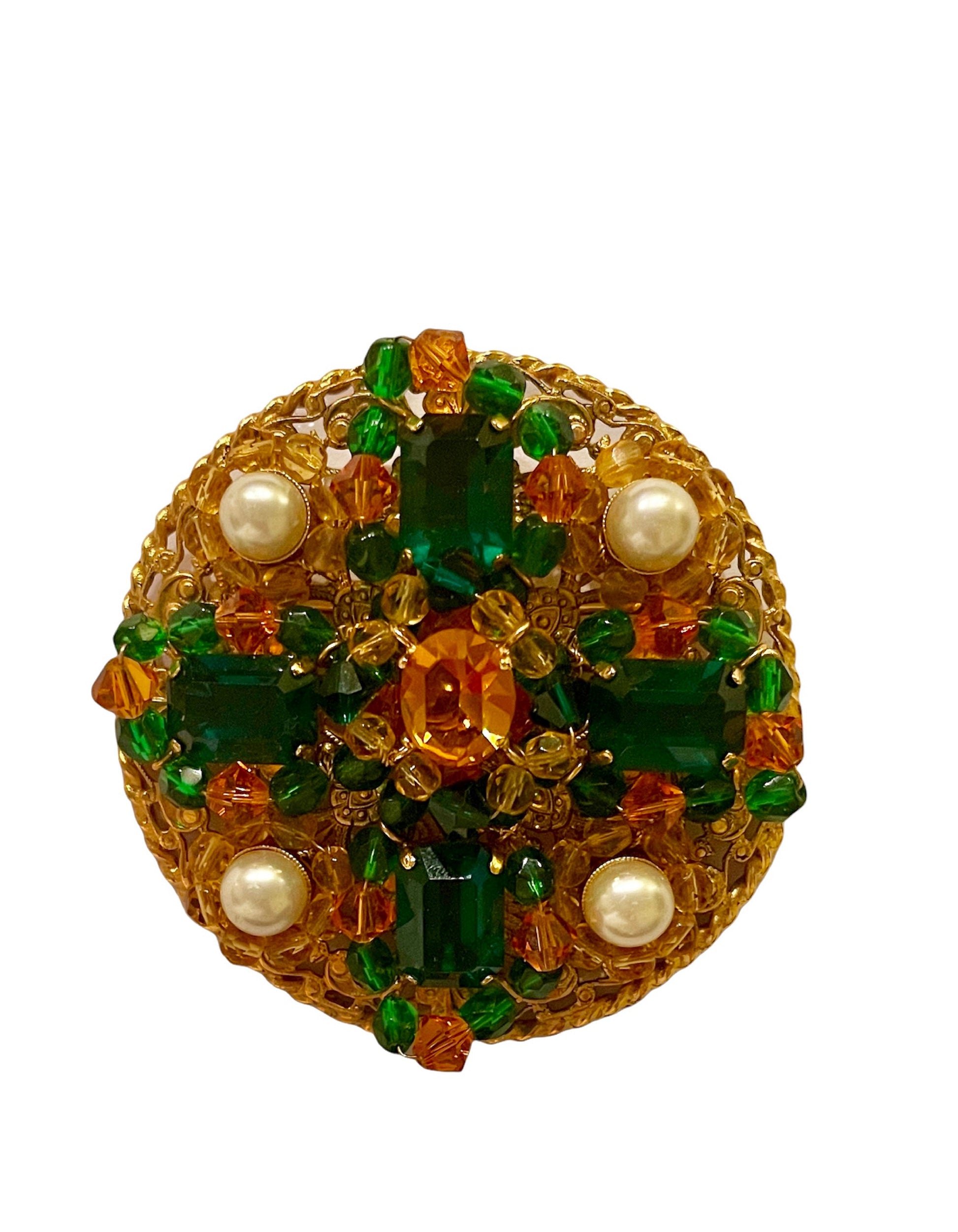 Chanel '90S Green/amber Stone Brooch/pendant 2