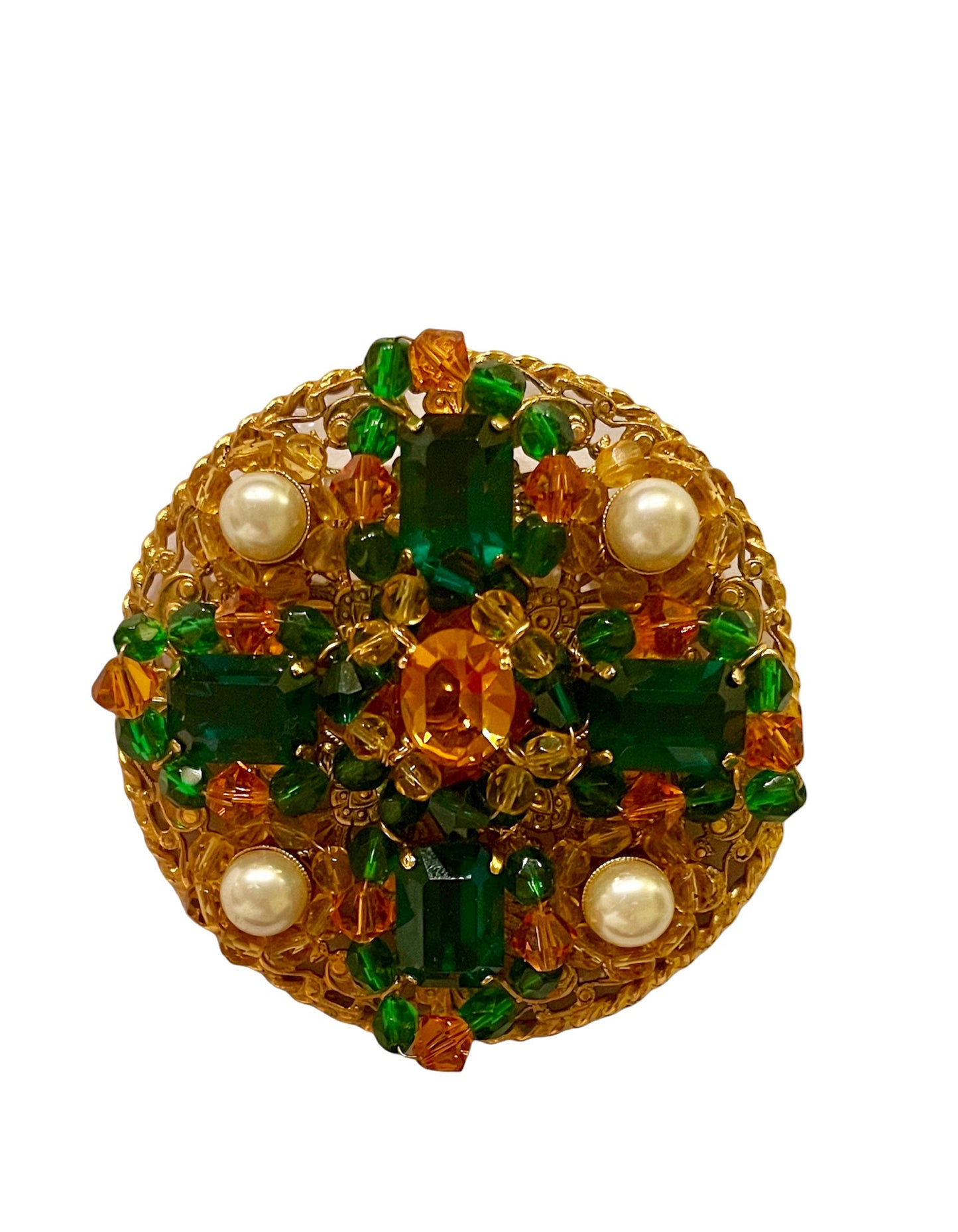 Chanel '90S Green/amber Stone Brooch/pendant