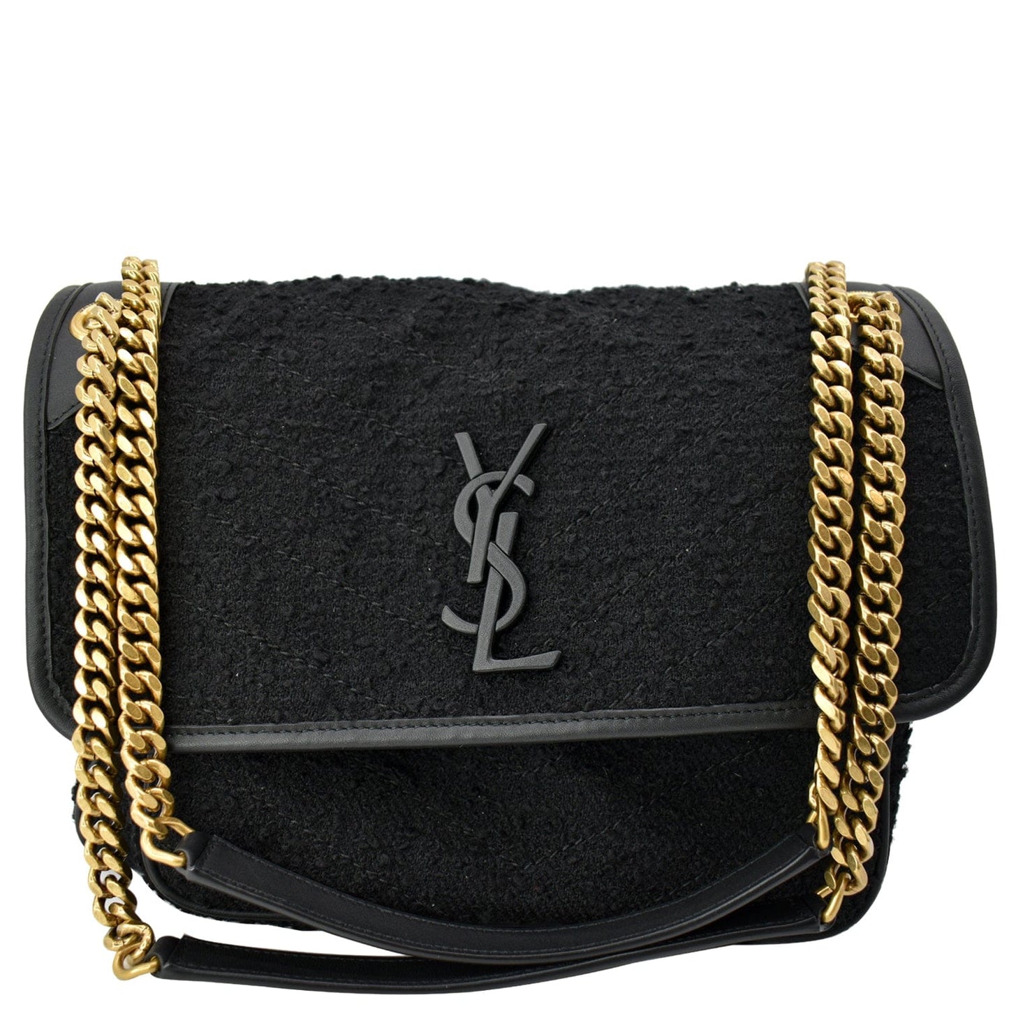 YSL Saint Laurent Yves Niki Tweed Shoulder Bag Black Medium