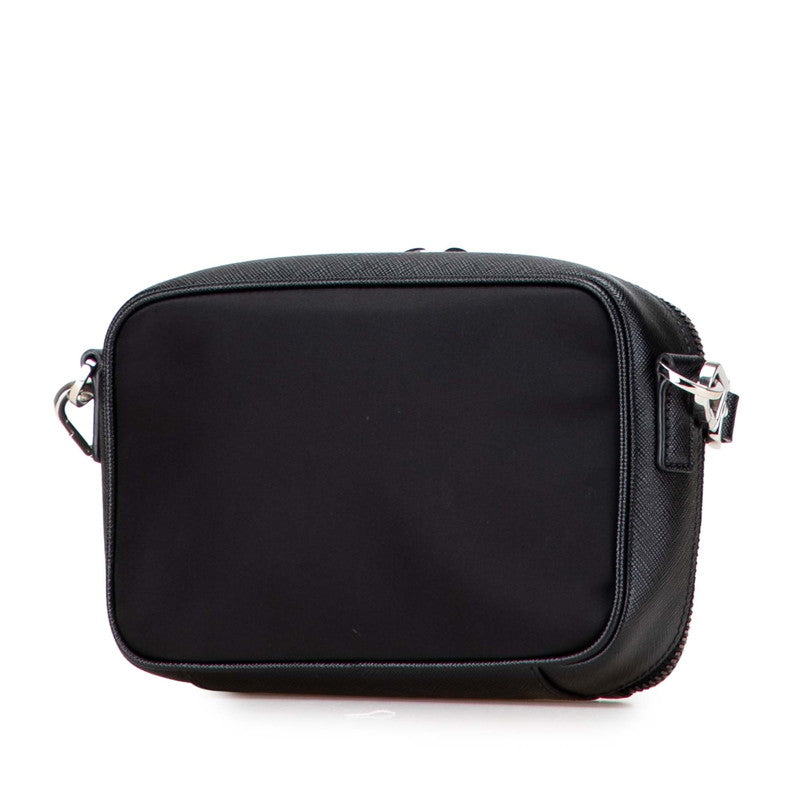 Prada Triangle Plate Shoulder Bag Leather Nylon Saffiano