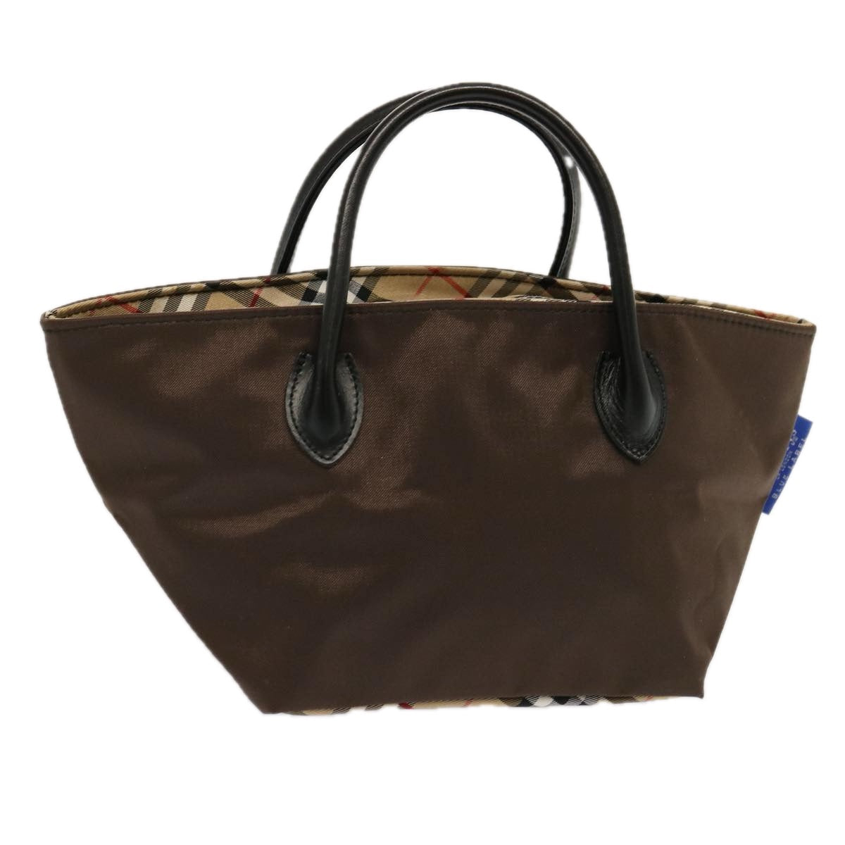 Burberry Luxury ss Nova Check Label Tote Bag Auth Nylon Brown Blue Brown Auth Mr010