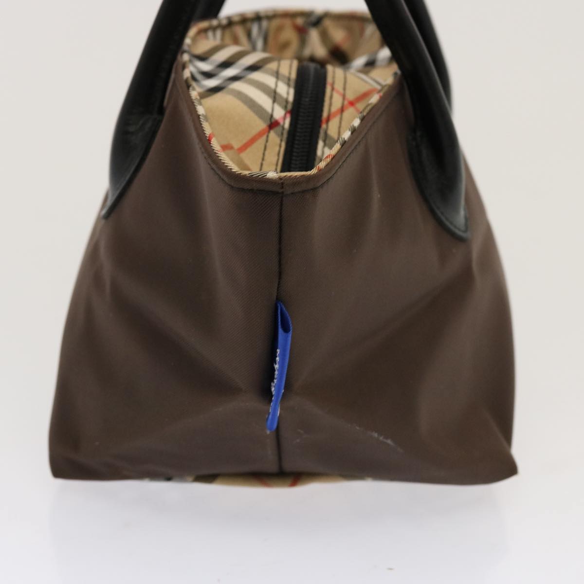 Burberry Luxury ss Nova Check Label Tote Bag Auth Nylon Brown Blue Brown Auth Mr010