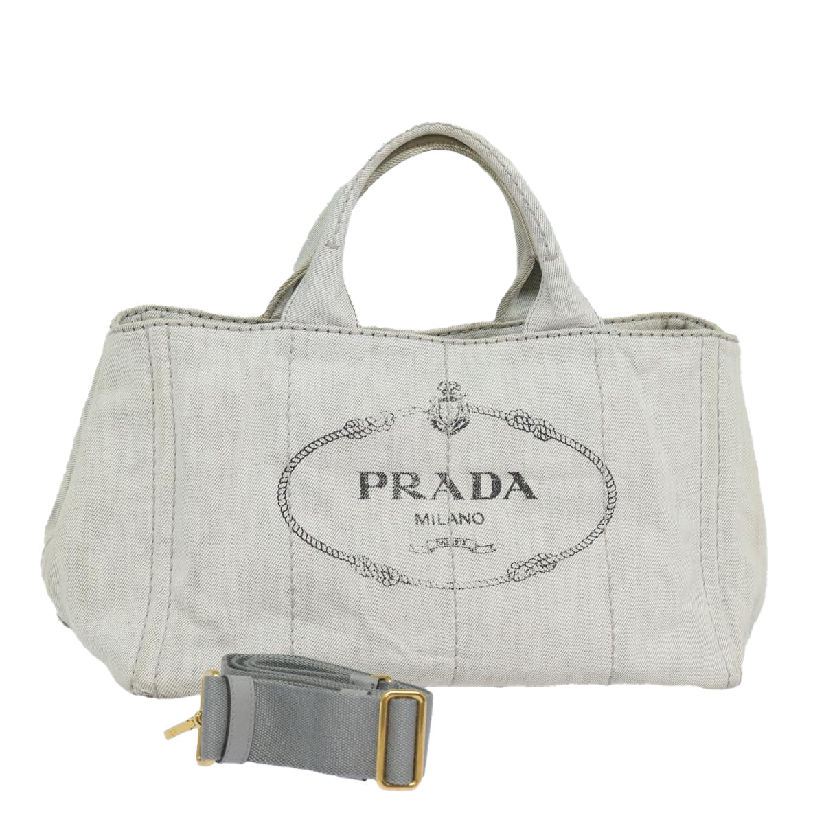 Prada Canapa Mm Hand Bag 2Way Auth Canvas Gray Travel Bag