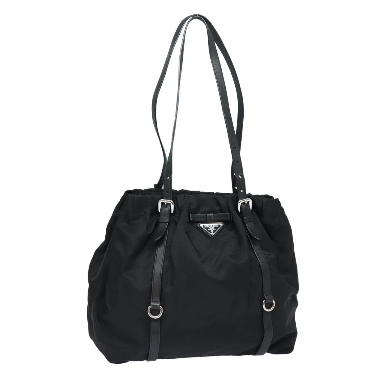 Prada Ribbon Tote Bag Auth Nylon Black
