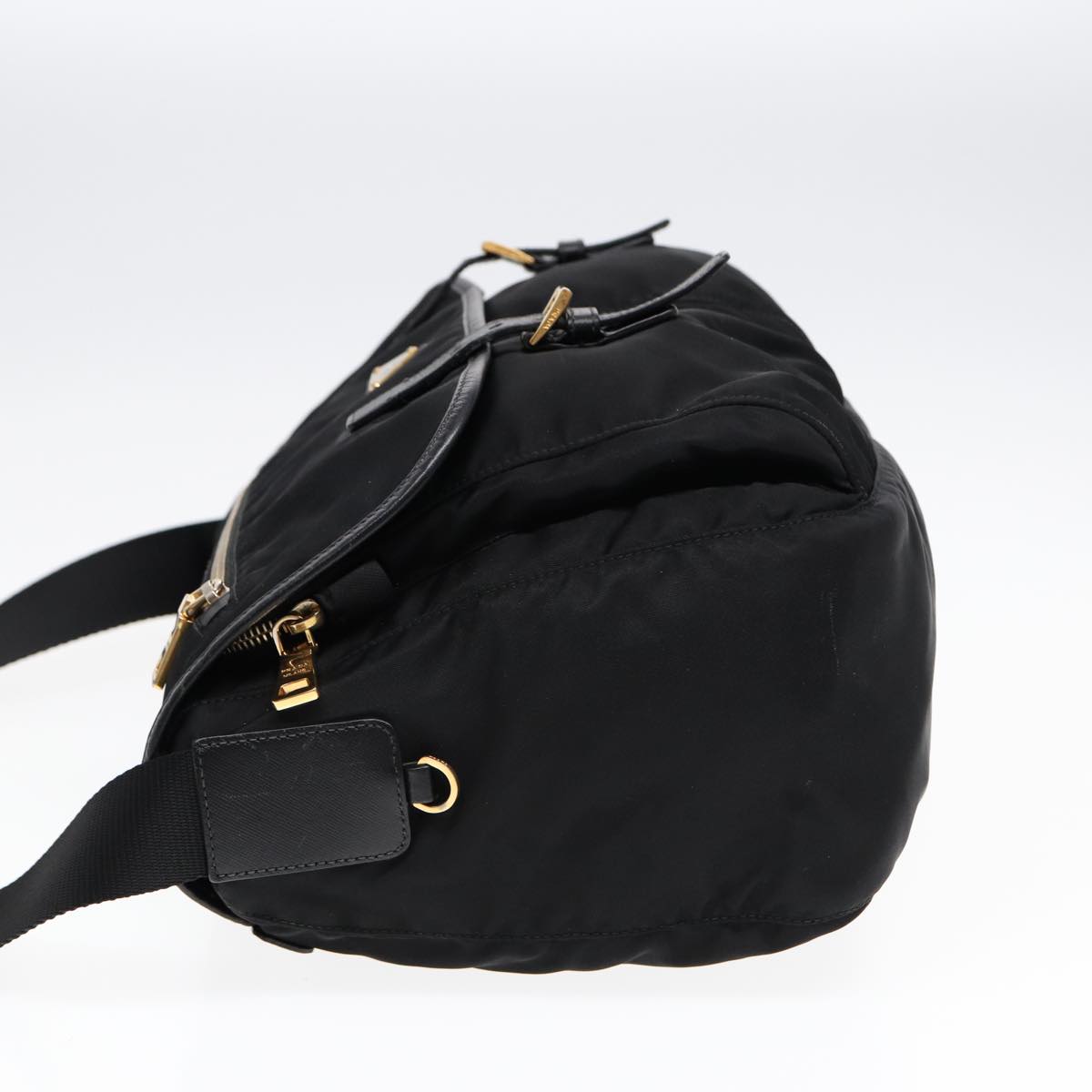Prada Shoulder Bag Auth Nylon Black Gold