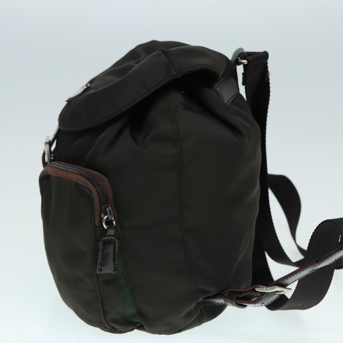 Prada Backpack Khaki Auth Nylon Silver