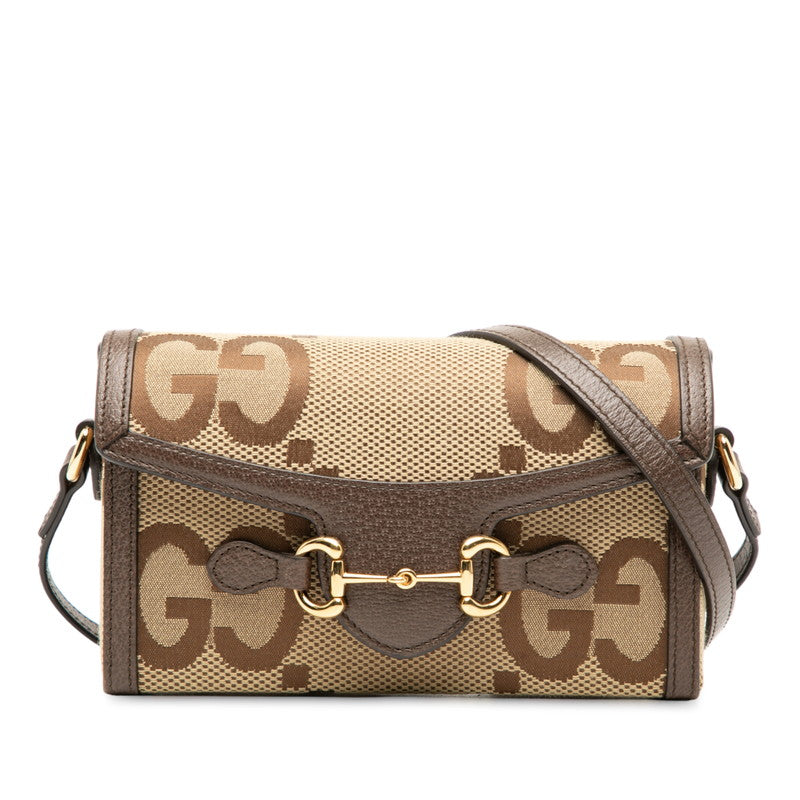 Gucci Jumbo Horsebit Shoulder Bag Leather Canvas
