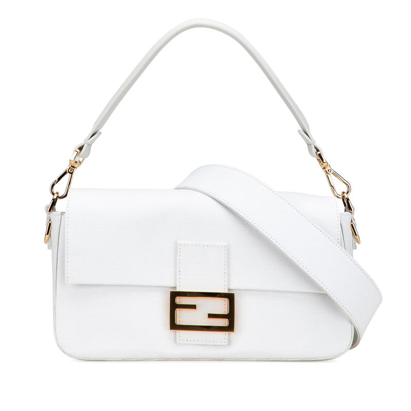 Fendi Baguette Linen 2Way Bag Leather Shoulder Bag