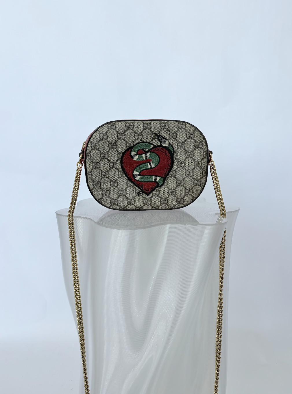 Gucci Kingsnake Heart Mini GG Supreme Chain Crossbody Bag - FULL SET