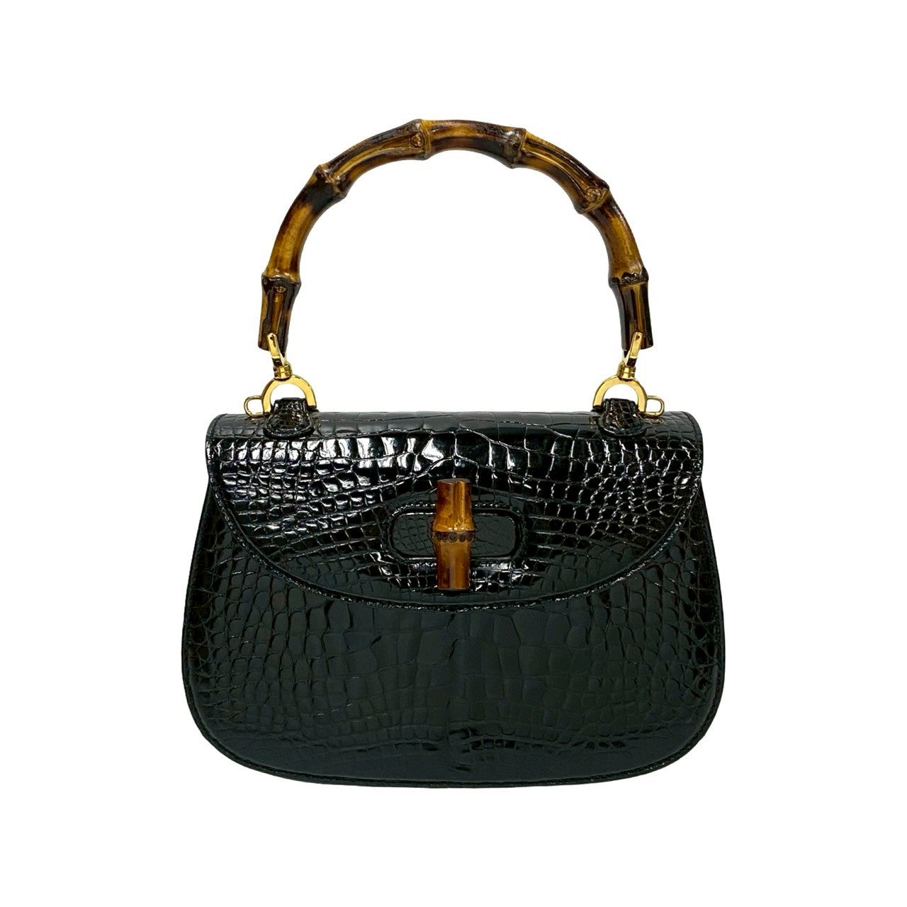 Gucci Old Bamboo Crocodile Handbag Mini Travel Bag