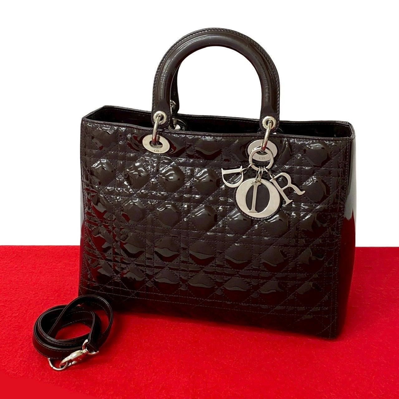 Dior Christian Lady 2Way Bag Leather Patent Travel Bag Leather 2Way Bag