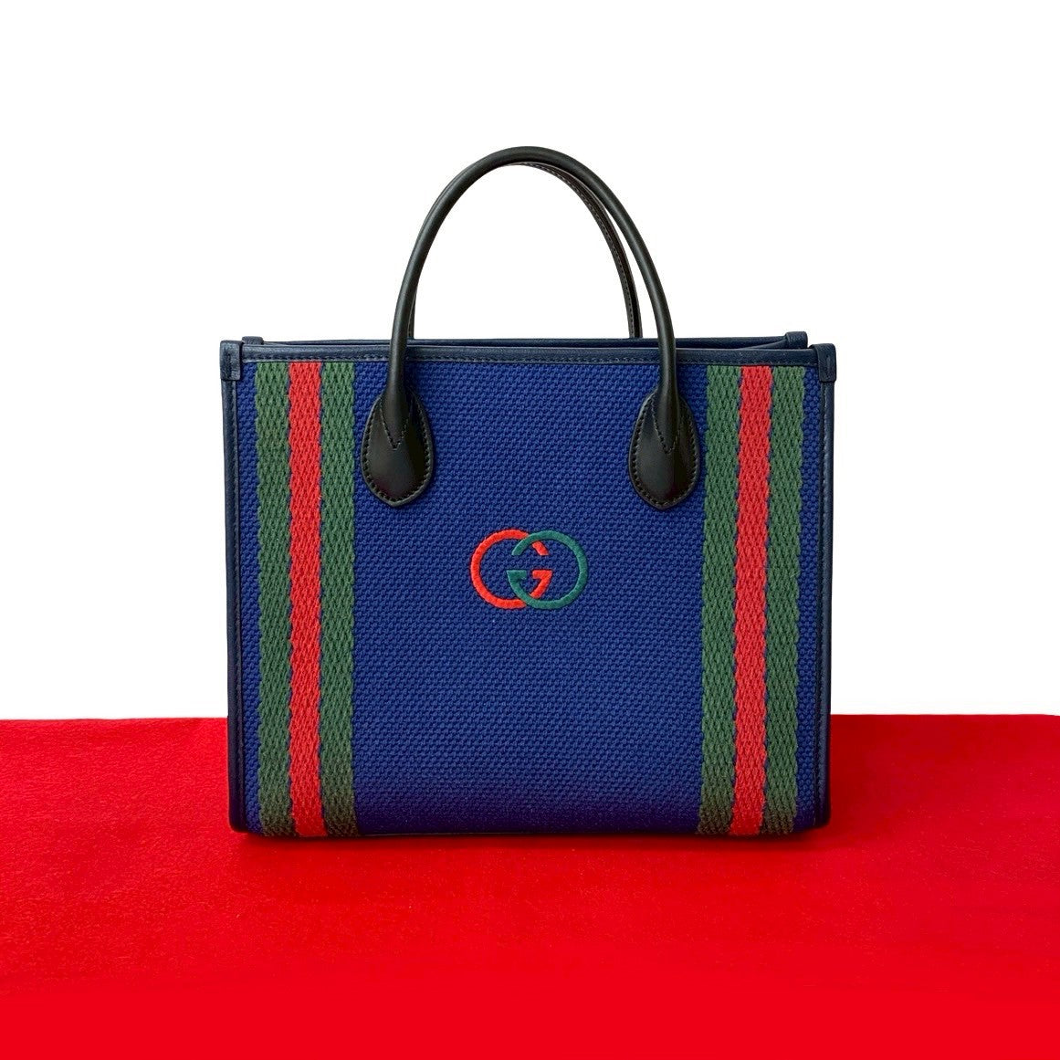 Gucci Interlocking Handbag Leather Canvas Travel Bag