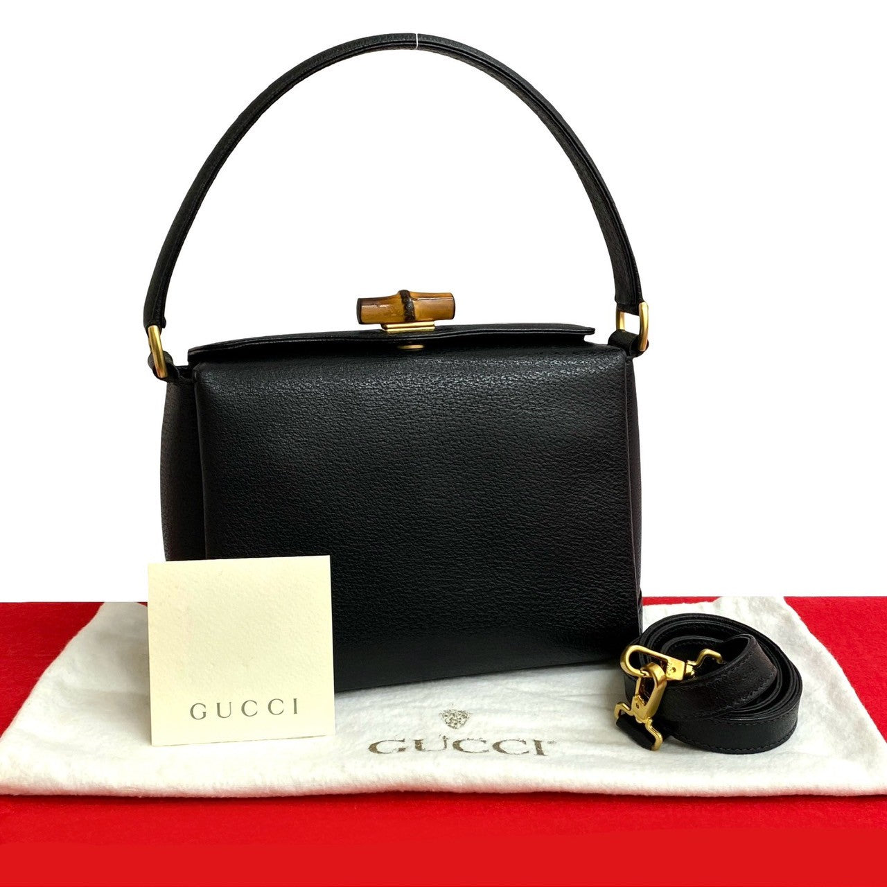 Gucci Bamboo 2Way Handbag Leather Travel Bag