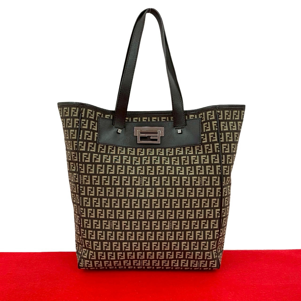 Fendi Zucchino Ff Tote Bag Leather Canvas