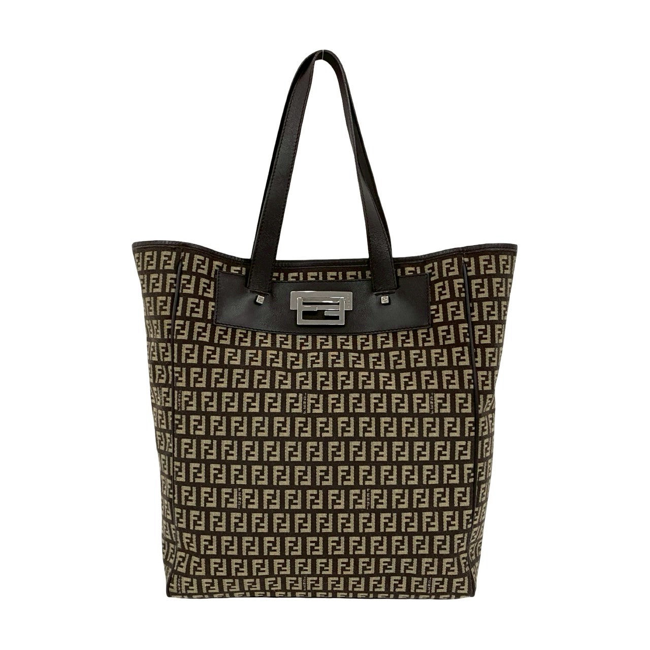 Fendi Zucchino Ff Tote Bag Leather Canvas