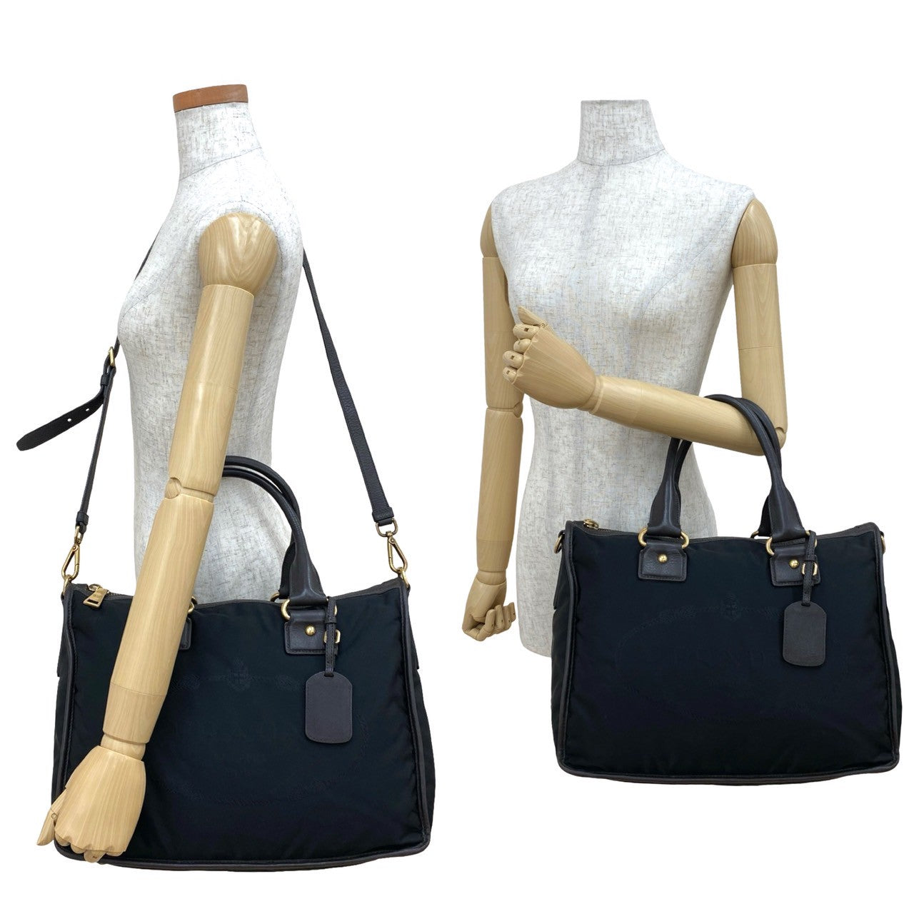 Prada 2Way Handbag Leather Nylon Travel Bag 2