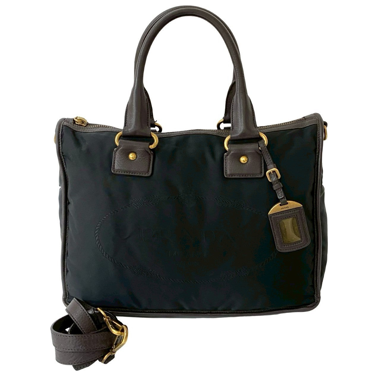 Prada 2Way Handbag Leather Nylon Travel Bag 2