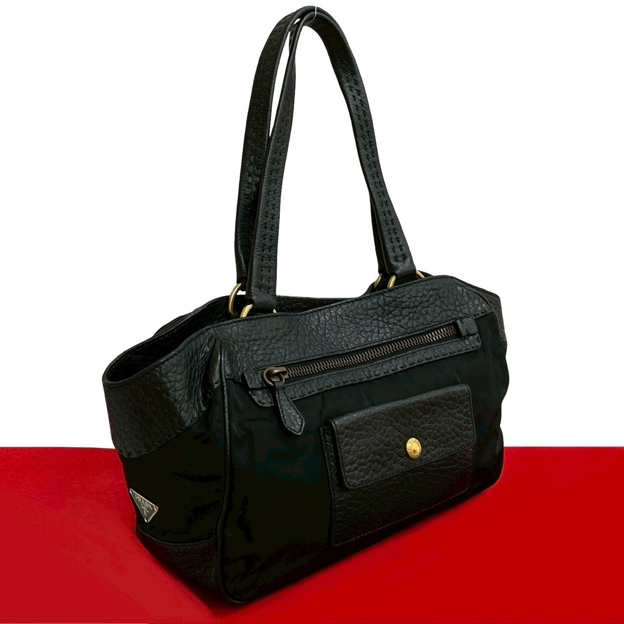 Prada Shoulder Bag Leather Nylon 2