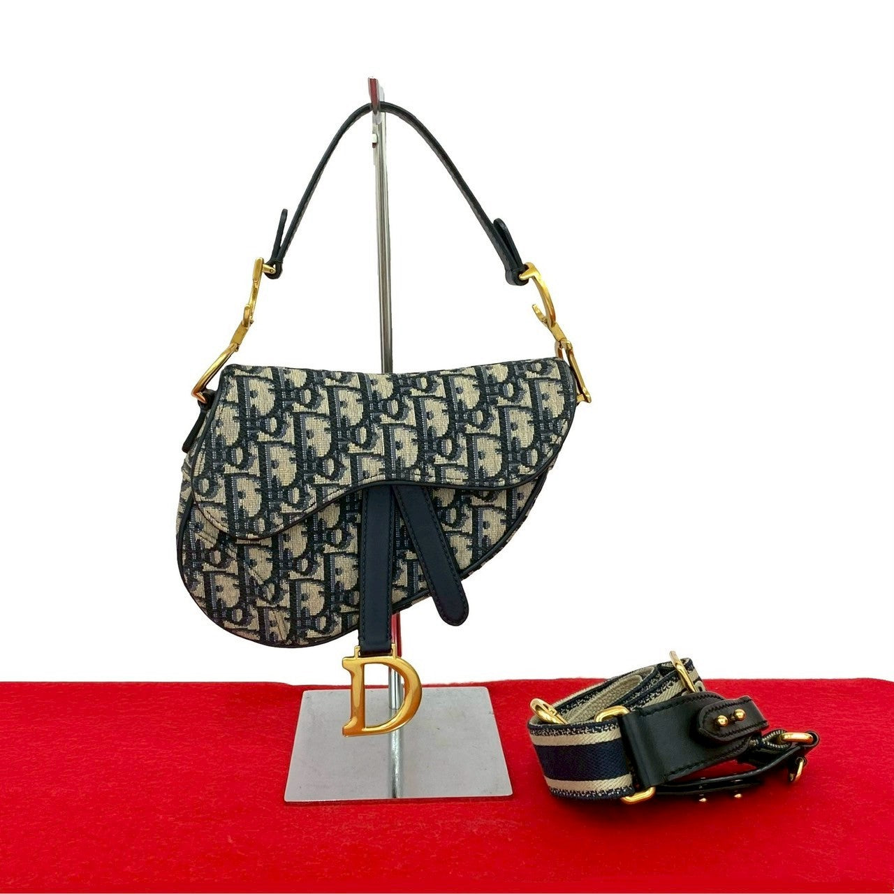 Dior Christian Saddle Bag Trotter 2Way Handbag Leather Canvas Travel Bag