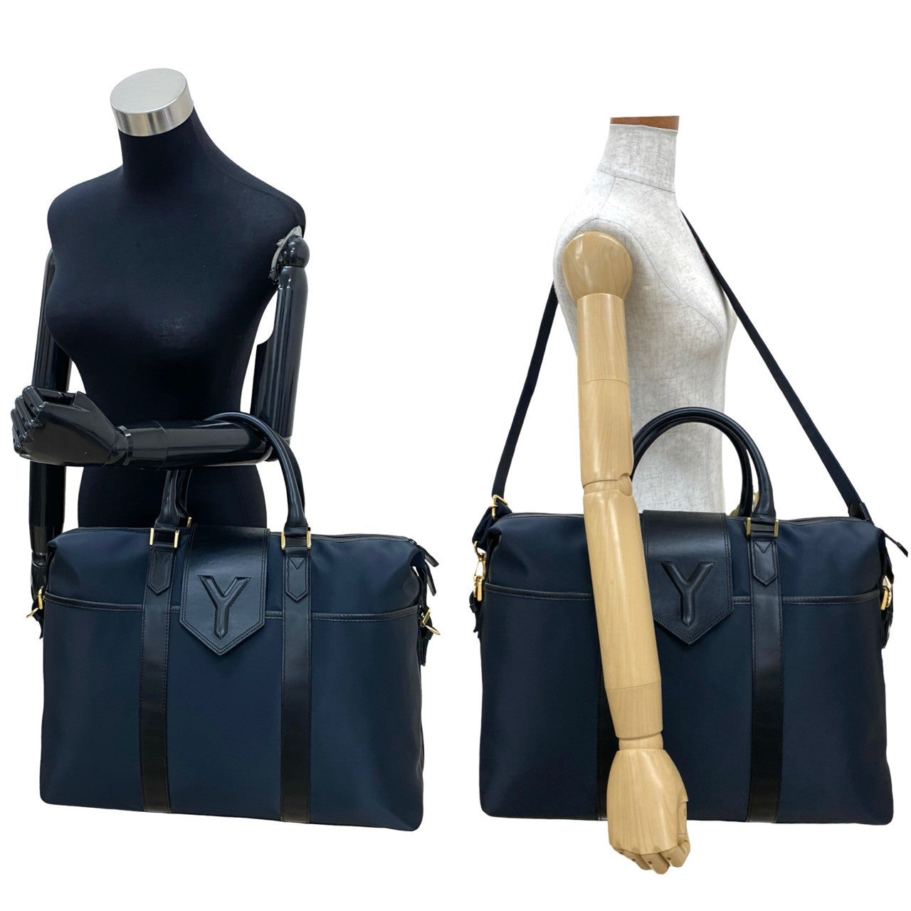 YSL Saint Laurent Yves 2Way Handbag Leather Nylon Travel Bag